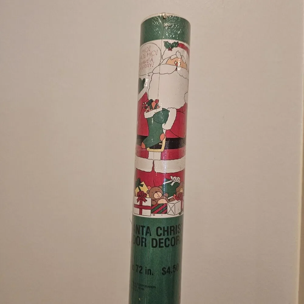 Vintage American Greetings Dept Store Christmas Santa Door Poster LARGE 76x34”